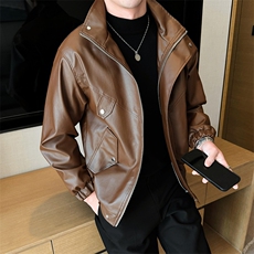 立领男士皮夹克机车皮衣秋季新款外套潮茄克A266-PY008-P75控138，男装夹克，电商A266