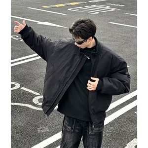 抖音得物 美式潮休闲夹克春季立领纯色复古工装加厚棉服外套AMY02图片