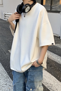 XZ213-T10-P35控48 港风大码麂皮绒数字印花透气圆领短袖T恤图片