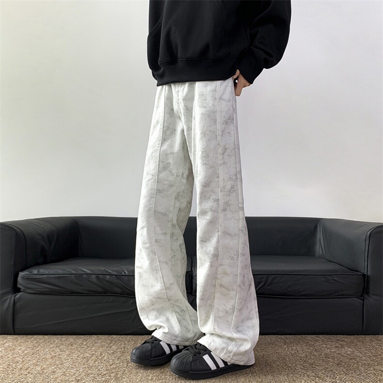 美式复古脏脏牛仔裤男女秋季新款宽松直筒休闲裤高街vibe微喇裤子,男装休闲裤,星座410-6（原星座1304-1）