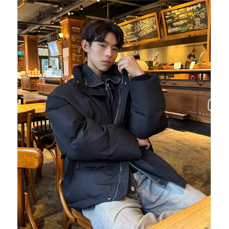 【有货】DW263-P108牛仔拼接羽绒棉服男款冬季假两件棉衣宽松外套,男装棉衣,星座603-2