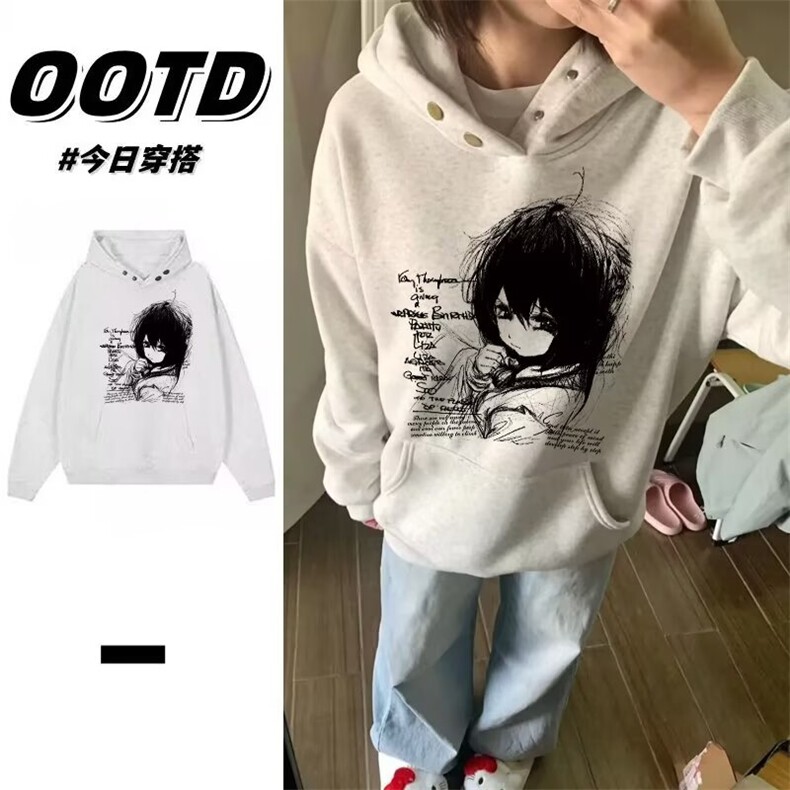 1506/QA2170/P54银狐绒日系动漫少女印花连帽卫衣情侣外套男女,女装短外套,星座1506