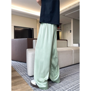 8XL-M 特大码冰丝裤醋酸阔腿裤男缎面高腰垂感防晒凉凉裤K979P45图片