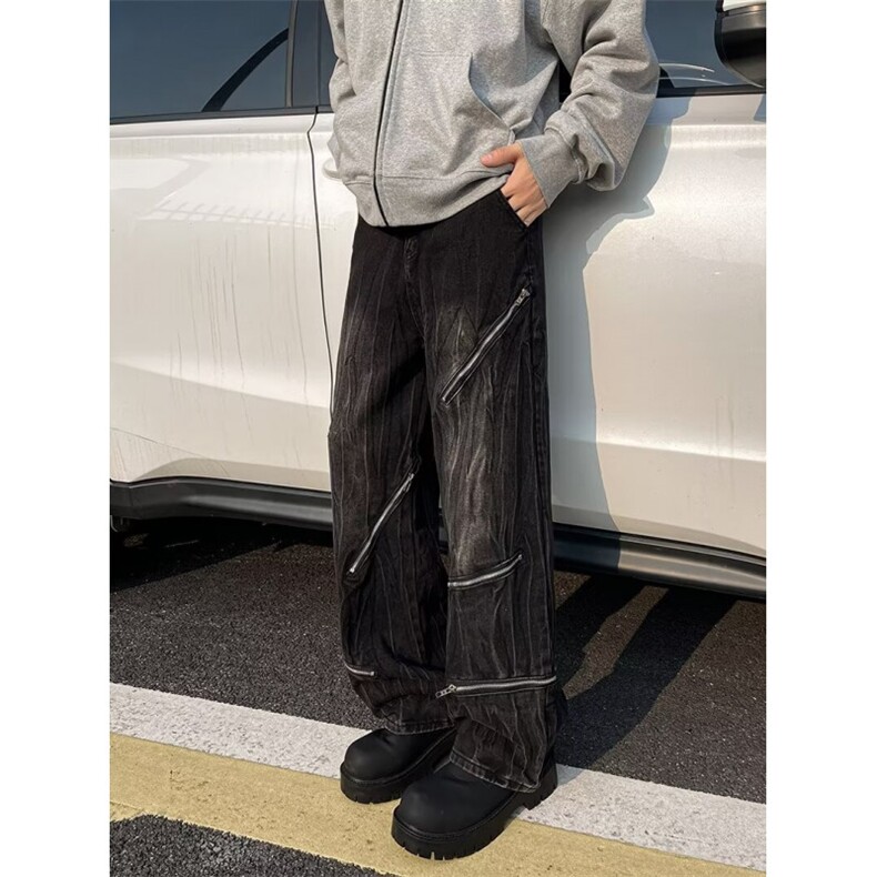 渐变链条牛仔裤男设计感直筒工装牛仔裤潮1001-1-N1113-P58,男装牛仔裤,星座1001-1