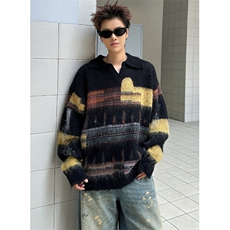 覆古chic撞色翻领针织衫男女秋季宽松慵懒风休闲套头毛衣MY9576，男装针织衫/毛衣，星座1116A（原606A-3）