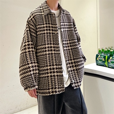 港风宽松男风衣外套韩版潮休闲格子男夹克A071-1011-P85，男装夹克，电商A071