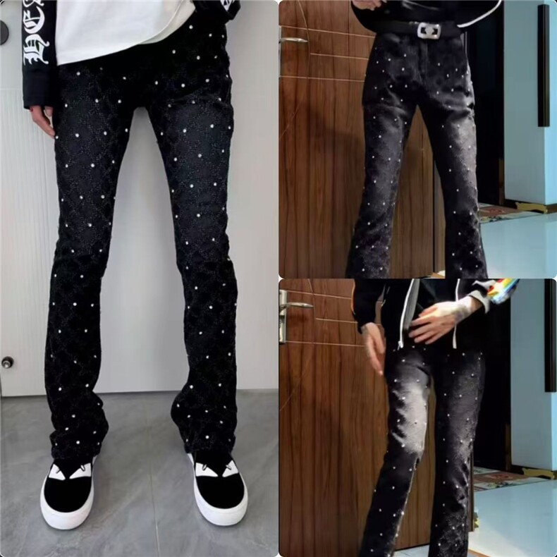 1506-1/K11011/P59新款柳钉满天星牛仔裤男女情侣百搭微喇长裤，男装牛仔裤，星座1506-1