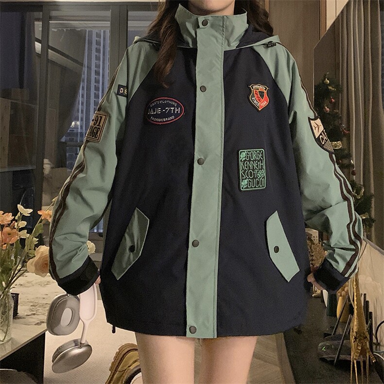 情侣装工装外套春季撞色街头拼接贴布绣刺绣冲锋衣风衣C736-110,男装夹克,星座911-2(原星座613-2）