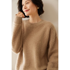 秋冬新款山羊绒衫女圆领加厚套头毛毛衣针织打底衫宽松百搭上衣，女装羊绒衫，绒创羊绒