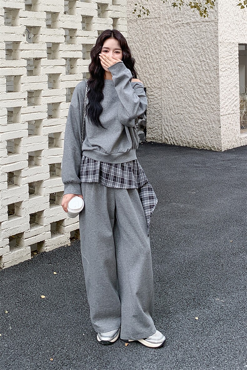 春装新款英伦格子拼接休闲套装时尚卫衣两件套2111P170K278,女装套装/套裙,2C219