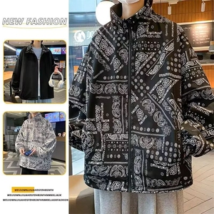 港风秋款男双面穿夹克衫腰果印花涂鸦立领外套JK2261 P45图片