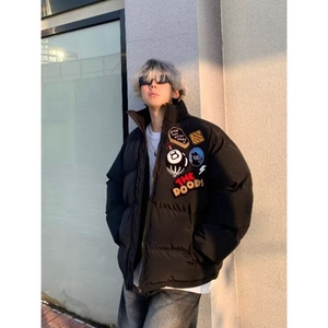 美式高街徽章字母刺绣棒球服冬季夹棉加厚棉衣男女夹克外套图片
