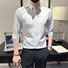 店主风夏季男士刺绣痞帅修身七分袖衬衫301A-1/CS331/P55，男装衬衫，星座301A-1
