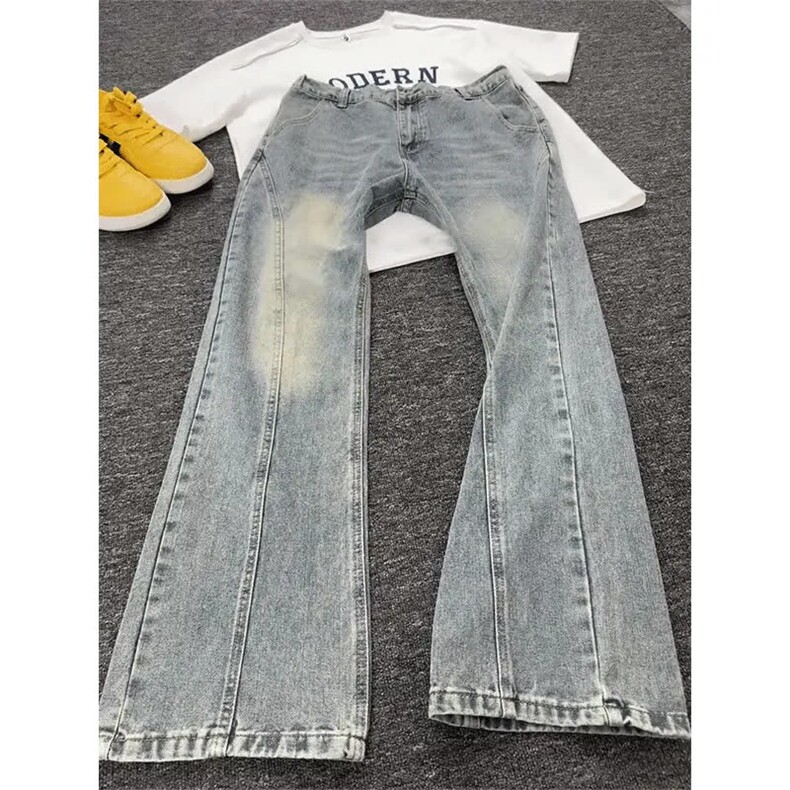微喇牛仔裤男女春秋装新款美式高腰情侣修身喇叭拖地裤LL5711-P45,男装牛仔裤,星座1008