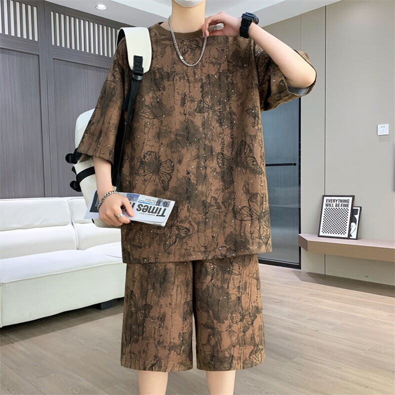 夏季港风套装男宽松扎染满天星短袖T恤短裤套装TZ6629-P55,男装休闲套装,星座310B-3