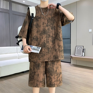 夏季港风套装男宽松扎染满天星短袖T恤短裤套装TZ6629-P55图片