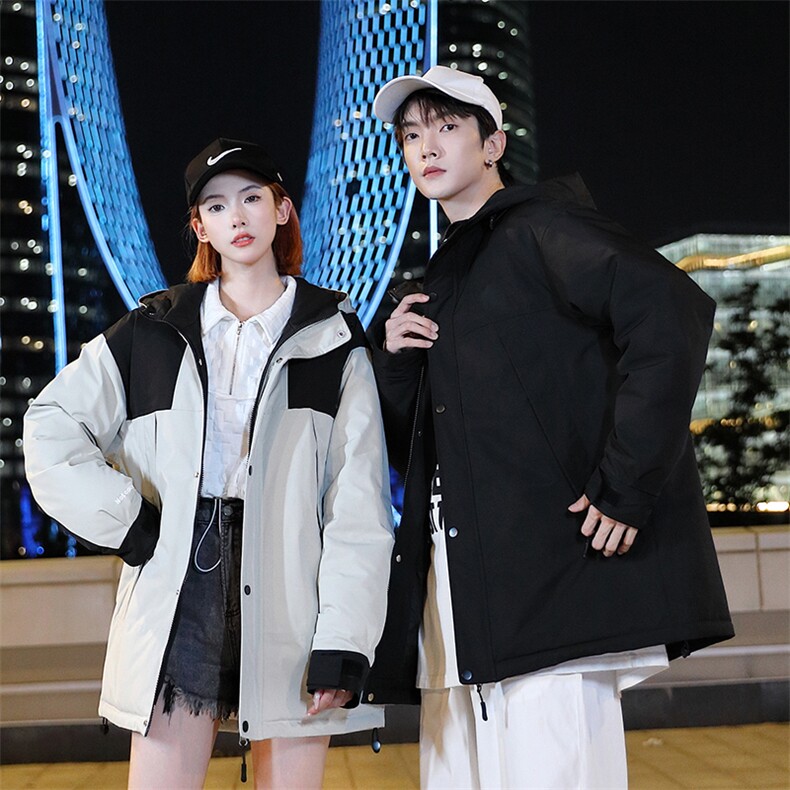 拼色冲锋衣韩版男士情侣光板连帽校服羽绒服白鸭绒外套，男装羽绒服，星座301D-5(原星座1415）