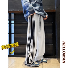 K830-P50特三条杠条纹卫裤男秋冬加绒加厚垂感刺绣运动裤a，男装休闲裤，电商A456（原C415）
