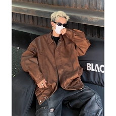 复古肌理感PU皮衣痞帅机车夹克宽松分割设计上衣外套W6140-P75，男装夹克，星座412-3