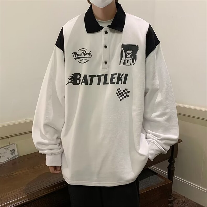 美式复古印花赛车服长袖POLO衫男女宽松百搭潮流卫衣W3451-P33,男装Polo衫,星座412-2