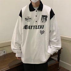 美式复古印花赛车服长袖POLO衫男女宽松百搭潮流卫衣W3451-P33，男装Polo衫，星座412-2