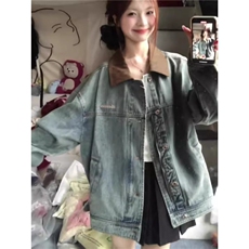 F4006-P64美式复古水洗做旧牛仔外套女春秋2025韩版宽松休闲，男装工装外套，电商B323A