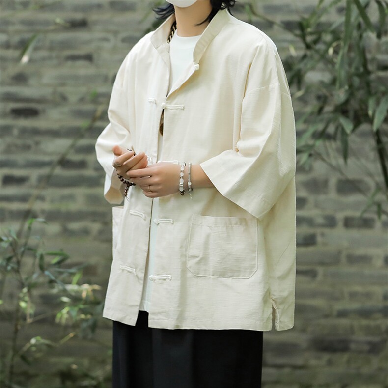 夏季风男女装棉麻亚麻唐装汉服短袖五分袖衬衫上衣C04538-P45,男装衬衫,星座308B-2