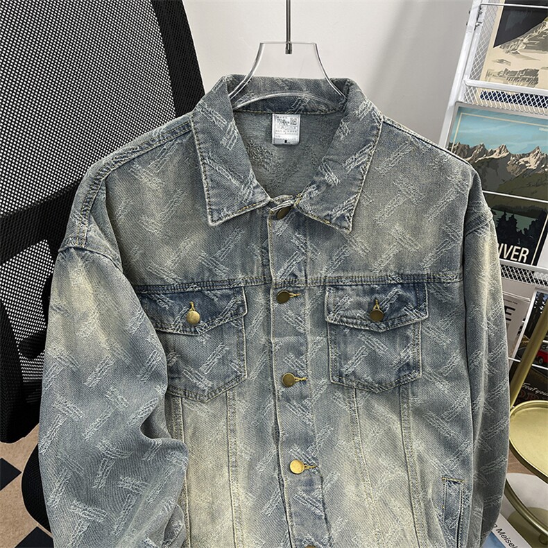 重工秋款男牛仔夹克衫刀割毛刺复古宽松外套JK8872P70,男装工装外套,星座1013-1