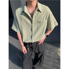 条纹肌理感夏季小众设计感衬衫短袖男士潮流美式潮流衬衣P35，男装T恤，电商C306-1