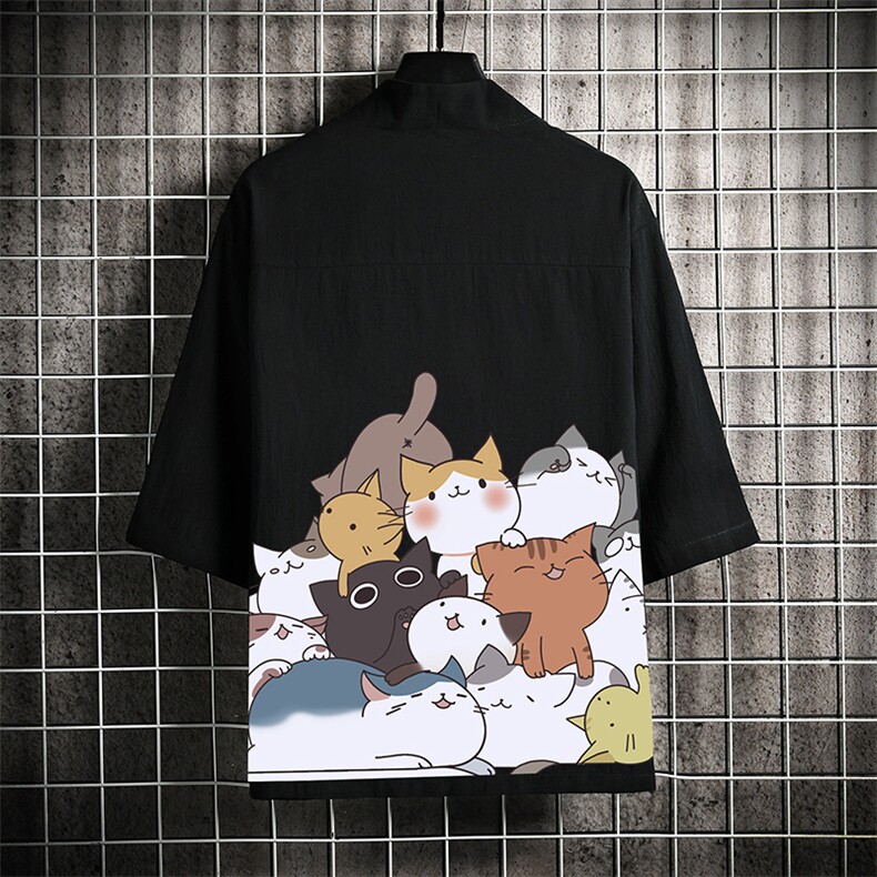 HF59162-P40风汉服男开衫外套七分袖道袍 网格挂拍图片