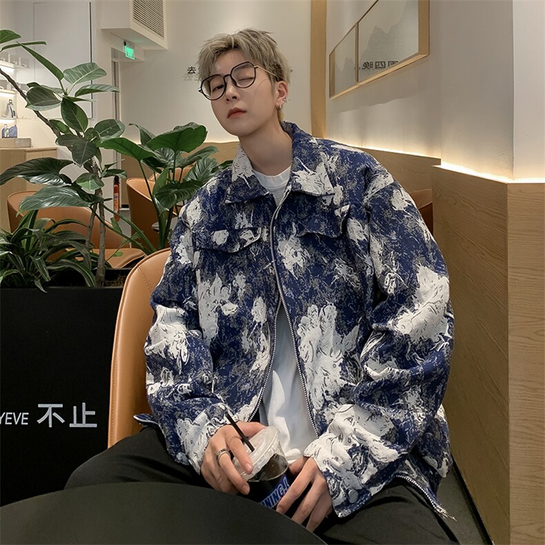 秋款男夹克扎染鲜花印花提花休闲外套JK8535P65,男装夹克,星座1013-1
