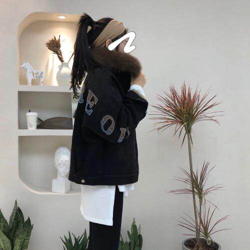 绣花牛仔外套加绒加大毛领，女装，衣生缘
