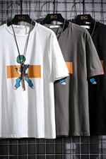 2021夏季新网格风日系大码男已注册卡通印花短袖T恤T1054-P25，男装T恤，电商A001