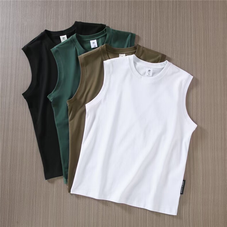 重磅无袖T恤纯棉篮球运动健身短袖男士25年春夏休闲坎肩背心纯色，男装T恤，牛米欧羽绒服工厂店