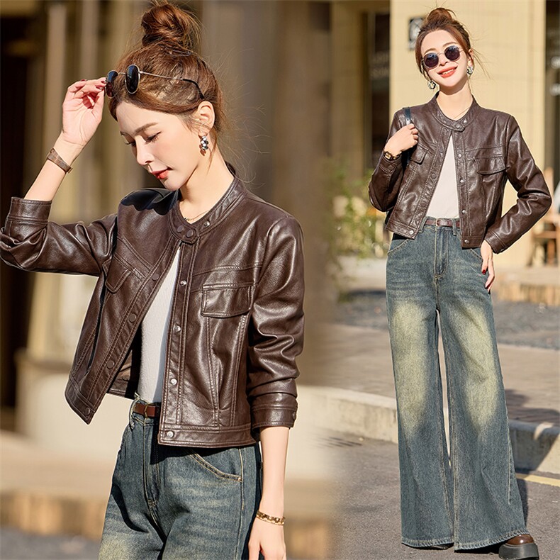 高级感小个子pu皮衣外套女2025春季新款酷飒拽姐短款美式机车夹克，女装皮衣，魅衣本色