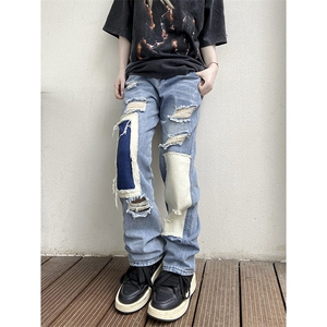 B221 美式ins高街小众个性拼接宽松破洞牛仔裤 LK23099-P65 控88图片