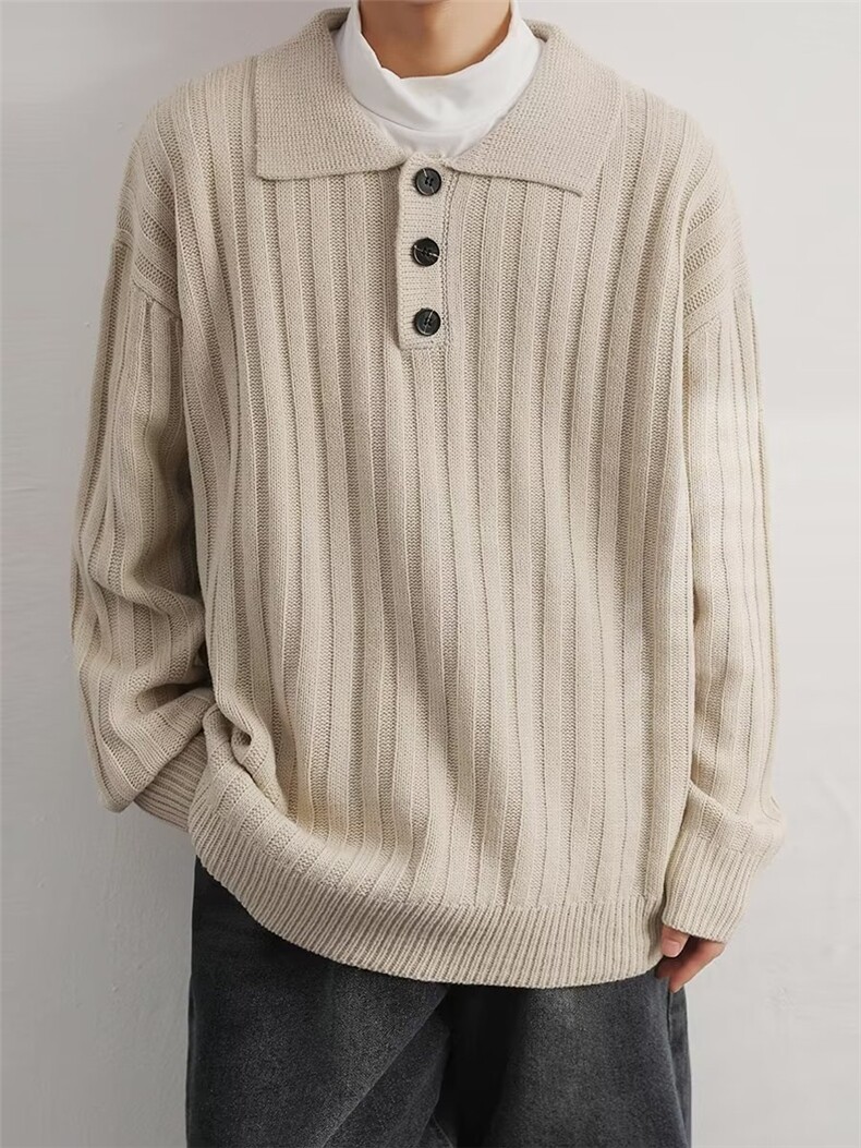 日系复古polo领毛衣男秋冬季纯色针织衫2024年设计感Z2338-P55，男装Polo衫，星座1109-3