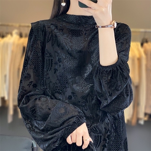 真丝缎面提花新中式纯色衬衫女春夏新款衬衣长袖简约气质国风上衣图片