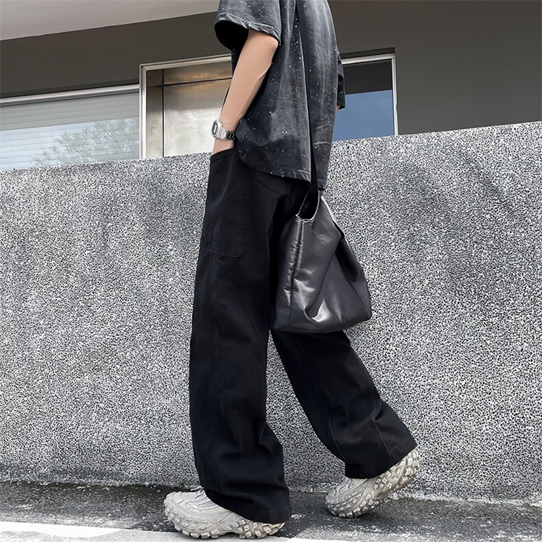新款复古潮牌美式口袋拼接工装裤百搭水洗宽松休闲裤,男装休闲裤,星座410-7