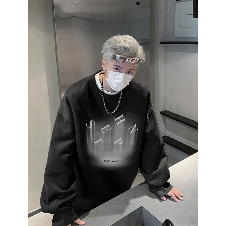 秋季新款潮牌字母印花男wyjp-8010卫衣圆领麂皮绒特p35控69,男装卫衣,星座605(原A050)