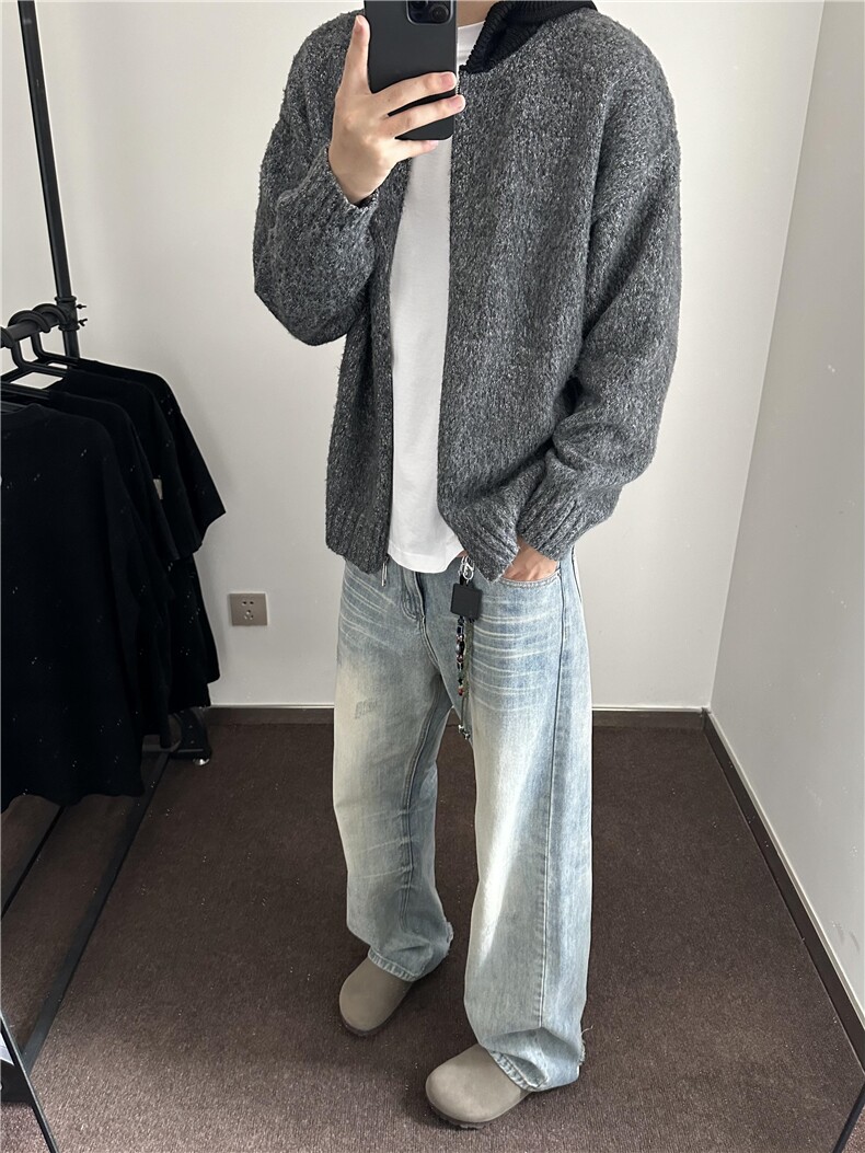 【有货】D563CC-特P65连帽毛衣男慵懒针织开衫外套,男装针织衫/毛衣,星座1007（原301D）