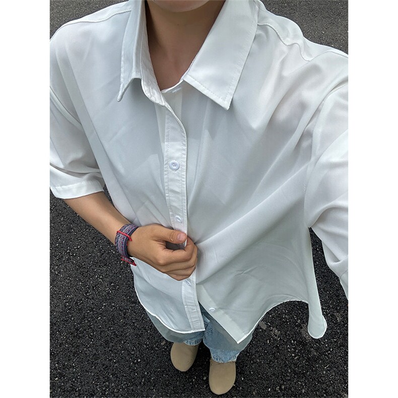 薄款冰丝短袖衬衫男简约纯色垂感休闲痞帅衬衣 CS288-P20图片