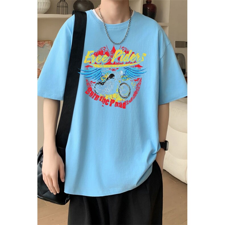 新款夏季男装纯棉短袖T恤落肩款印花时尚休闲宽松上衣,男装T恤,星座1013