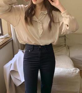 2021春季 韩系荷叶边雪纺上衣,女装,LMNC