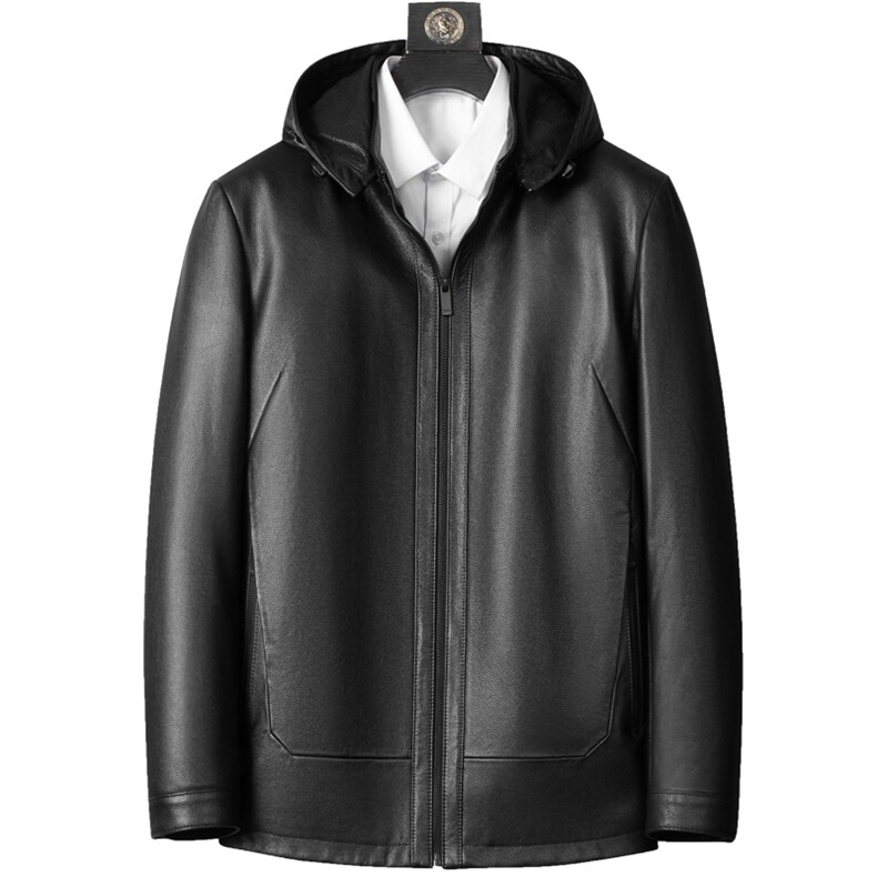 ZC2235秋冬新款羽绒服男牛皮夹克连帽外套可脱卸内胆P650,男装皮衣,电商B360