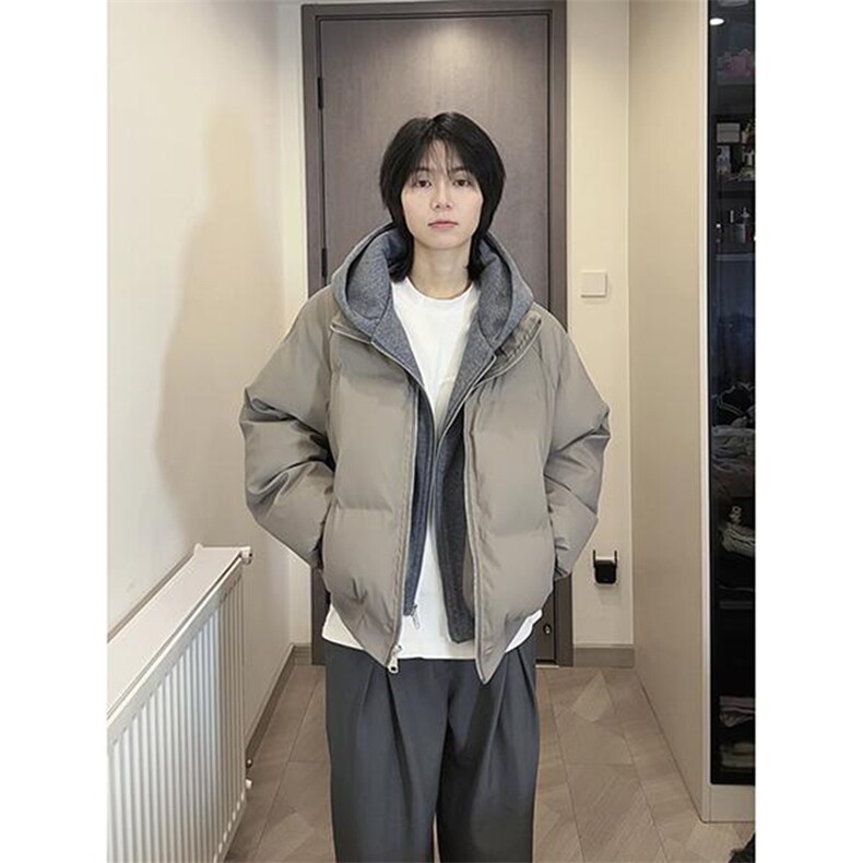 现货高品质重磅工艺美式高街假两件PU皮棉衣男女加厚棉服外套,男装棉衣,电商A486-1