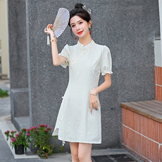 新中式连衣裙女2024新款夏季显瘦国风气质改良旗袍日常可穿小个子，女装连衣裙，韩美纤衣