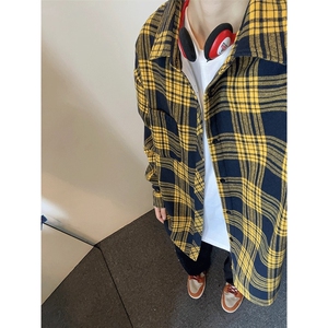 美式复古格子衬衫男秋冬加厚翻领长袖衬衣宽松休闲外套AC82-P37图片
