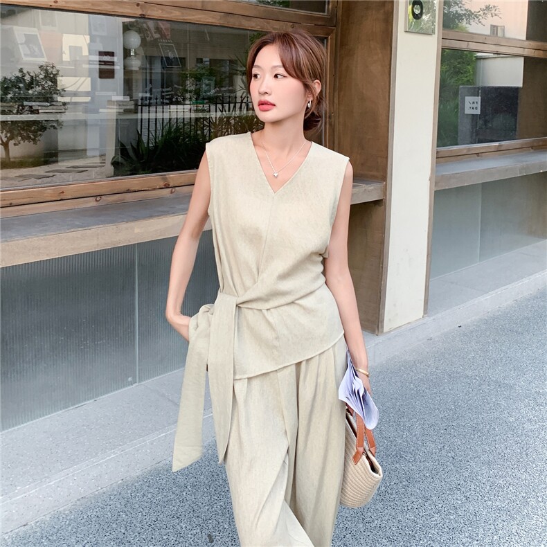 时尚慵懒风极简风裤子上衣时尚套装套装背心减龄无袖,女装套装/套裙,2C135