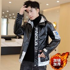 冬季亮片羽棉服男模特加厚夹克保暖外套工装棉衣黑869加绒，男装夹克，星座1207